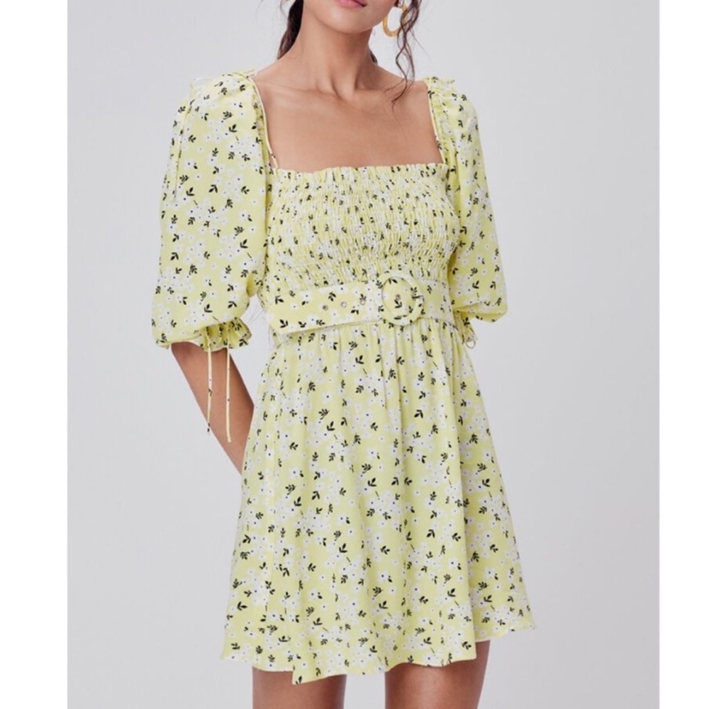 For Love & Lemons Chrysanthemum Mini Dress in Lemonade Size XS